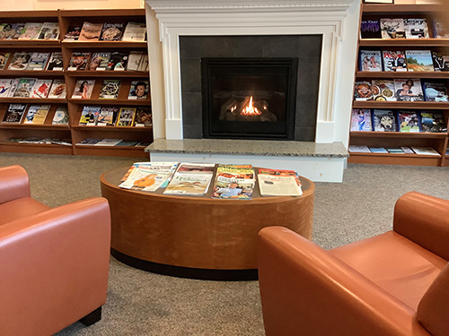 Reading area with fireplace